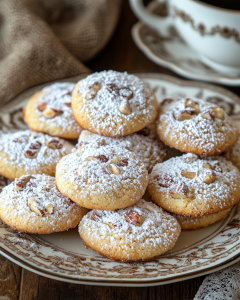 cookies with pecans and powdered sugar