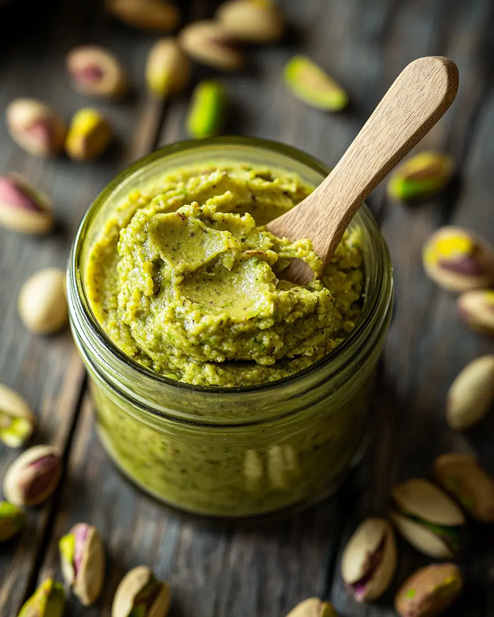 Pistachio Butter Benefits: 7 Health Rewards 1 Premium jar of creamy pistachio butter with fresh pistachios showcasing the natural superfood packed with pistachio butter benefits for health