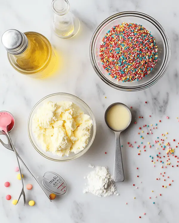 Cake Mix Mug Cake Recipe 2 Cake mix mug cake ingredients laid out on marble counter including boxed cake mix, water, oil, and cooking spray