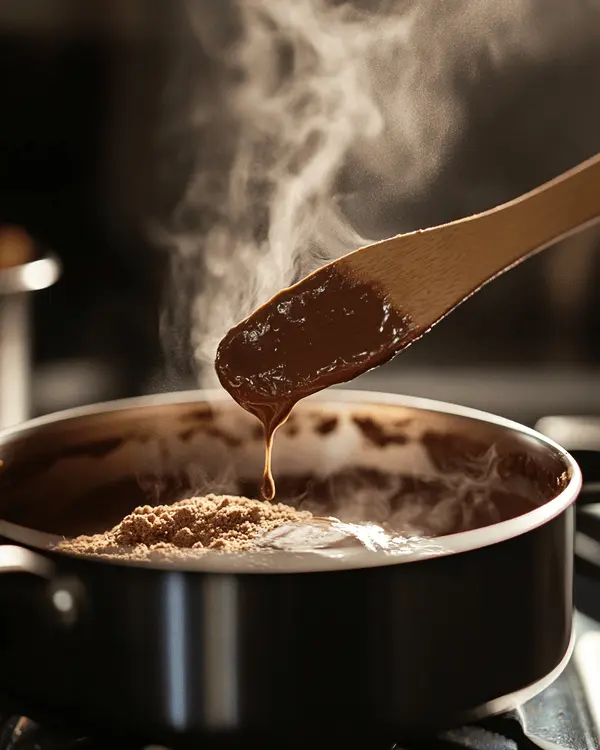 No Bake Cookies Without Oats 3 Melting peanut butter, butter and honey mixture in saucepan while adding cocoa powder for no bake cookies without oats