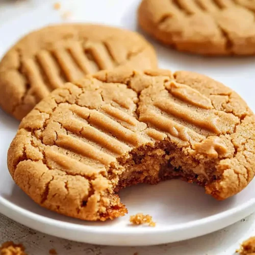 Perfect peanut butter cookies in the air fryer broken in half showing crispy exterior and gooey center