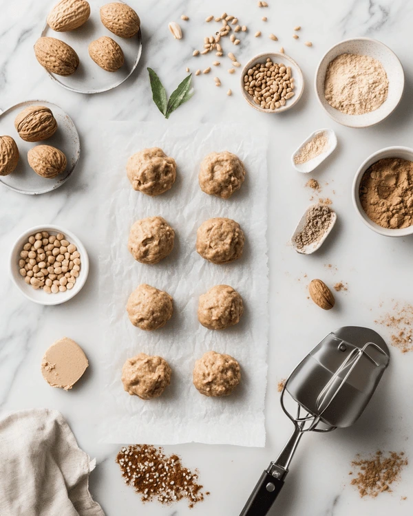 Ultimate Guide Air Fryer Peanut Butter Cookies Recipes 2 Step-by-step preparation showing uniform peanut butter cookie dough balls and baking tools for air fryer cookies