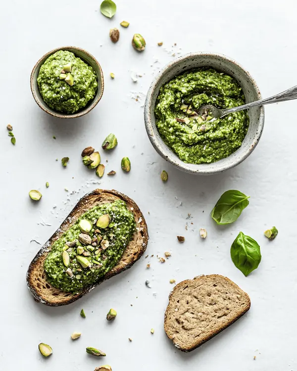 The Complete Guide to Homemade Pistachio Butter 3 Various ways to use homemade pistachio butter including toast, smoothie bowls, and baked goods