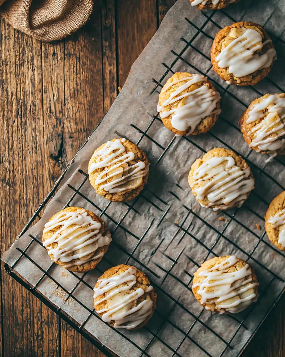 Ultimate Cinnamon Apple Cookies Recipe 1 Freshly baked cinnamon apple cookies with maple icing cooling on wire rack in rustic kitchen setting