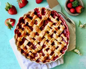 Strawberry Rhubarb Pie with Lattice Crust