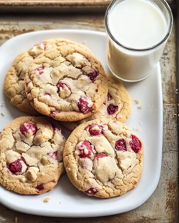 White Chocolate and Raspberry Cookies 4 raspberry cookies with white chocolate