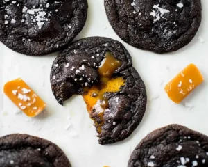salted caramel stuffed chocolate cookies