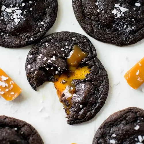 salted caramel stuffed chocolate cookies