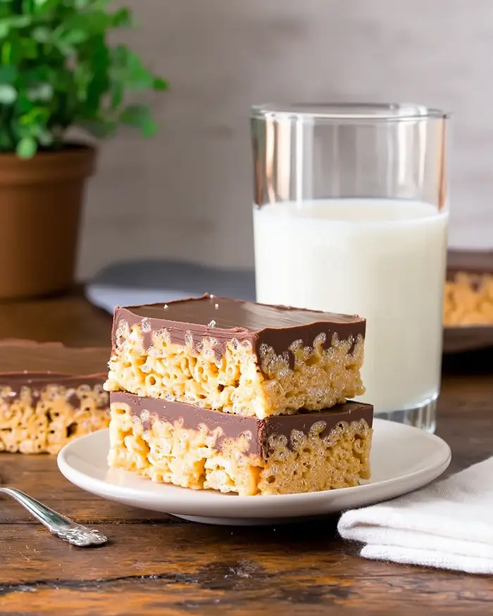 peanut butter rice krispie treats with chocolate