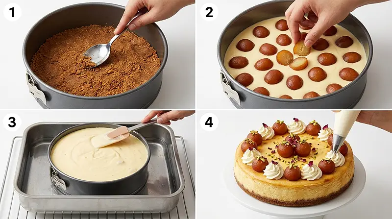 Gulab Jamun Cheesecake 3 eggless gulab jamun cheesecake