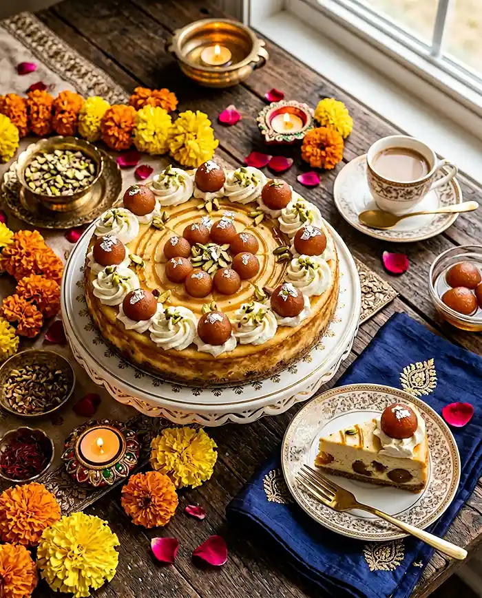 Gulab Jamun Cheesecake 5 gulab jamun cream cheese cake