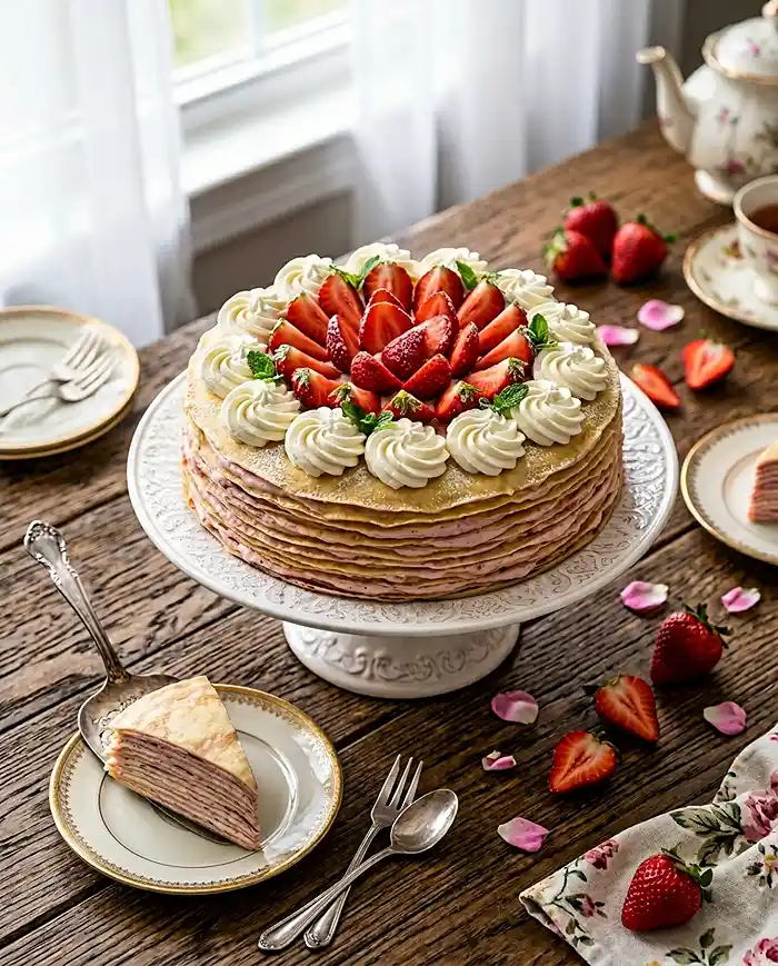 simple strawberry crepe cake