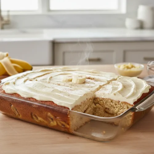 Beautiful plated Banana Cake With Cake Mix