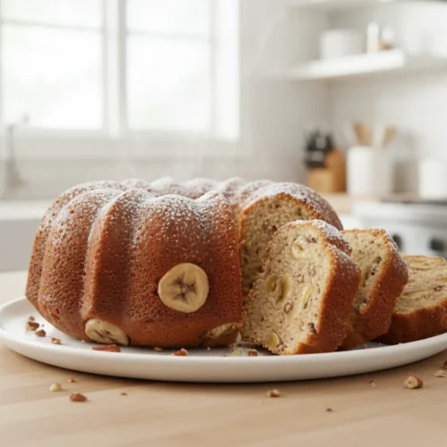 Beautiful plated Cake Mix Banana Nut Bread