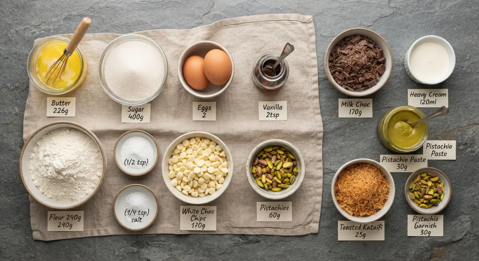 Dubai Chocolate Blondies 2 dubai chocolate blondies ingredients