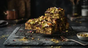 Beautiful plated dubai chocolate blondies