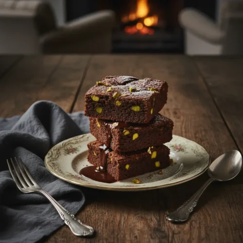 Dubai Chocolate Brownies 5 Final plated dish of dubai chocolate brownies