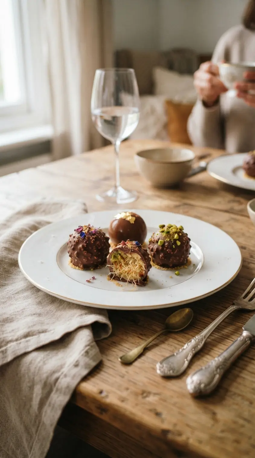 dubai chocolate truffles final plated dish