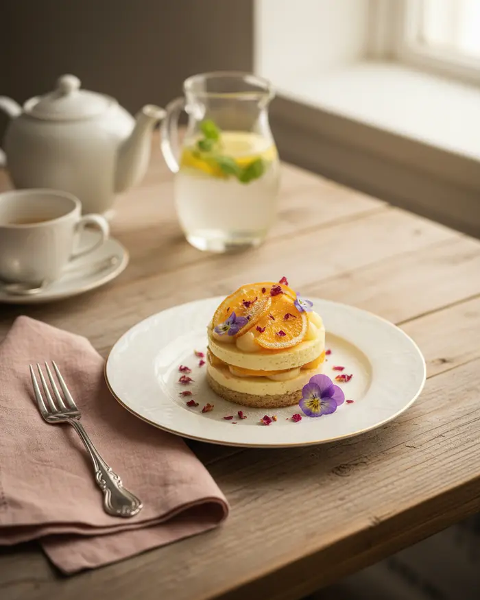 Fruit, citrus & floral desserts serving suggestion